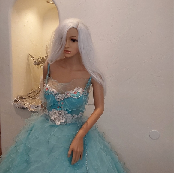 "MARINA" Ocean Blue & White Boho Wedding Ballgown Set - Picture 13 of 15